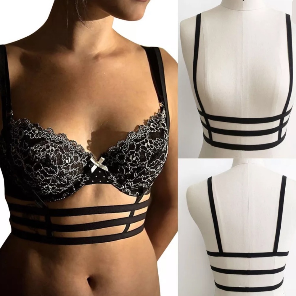 Hollow elastic cage bra strappy halter NWT
